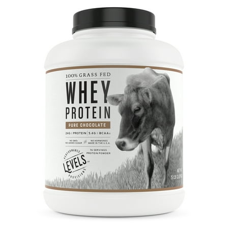 Levels 100% Grass Fed Whey Protein, No GMOs, Pure Chocolate, 5LB