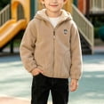 thumbnail image 4 of Cethrio Boys Hooded Fleece Jacket Size 10-12, Lightweight Embroidery Warm Full Zip Fall Winter Outerwear Khaki, 4 of 6
