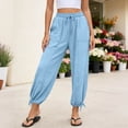 thumbnail image 5 of MLCDZ Women's Cotton and linen Balloon Barrel Beach Pants Boho Harem Flowy Drawstring Casual Loose bound feet Pants with Pockets Suitable for Daily Light Blue XL, 5 of 8