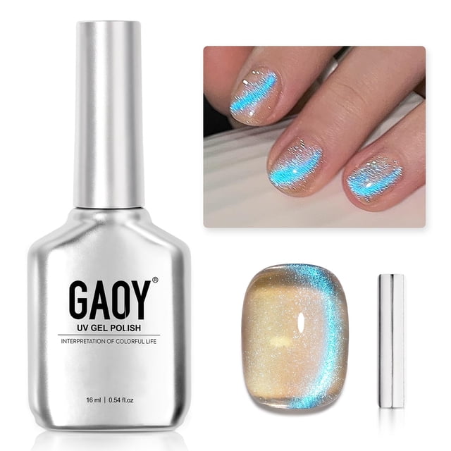 Esmalte de uñas GAOY Cat Eye Gel, 16 ml, purpurina azul con base nude