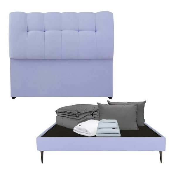Box Base Cama Slim Matrimonial+Cabecera Nube Lila+Almohada 2Pack+Protector Cloud+Sabanas Softy+Edredon Homy