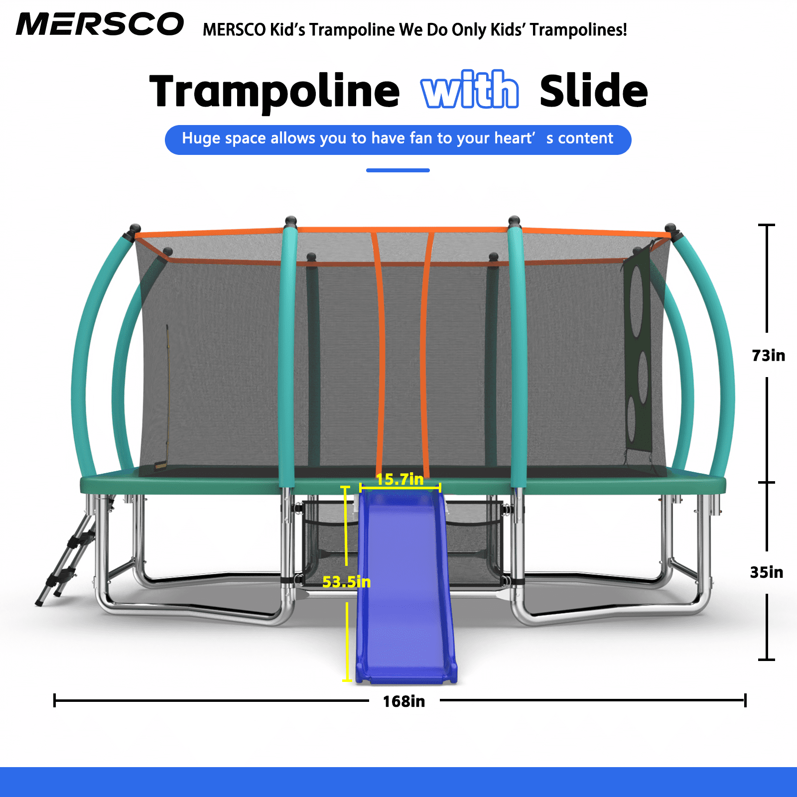 Mersco 8x14ft Large Rectangle Trampoline with Enclosure Net ,Slide Outdoor Big Trampoline for Backyard,Kids Trampoline with Basketball Hoop,Birthday and Holiday Gifts for Kids,Green