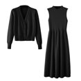 thumbnail image 1 of CEHVOM Mode Femme Aguichant Solide Printemps Automne Décontracté Col en V Ensemble Deux Pièces Manches Longues Robe Solide Vente, 1 of 6