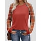 thumbnail image 4 of Camisas de Larga para Mujer, Blusas Raglán con Bloques de Color, Camisetas Básicas Informales de Cuello Redondo, Ropa de Otoño. Rojo Enrejado L, 4 of 8