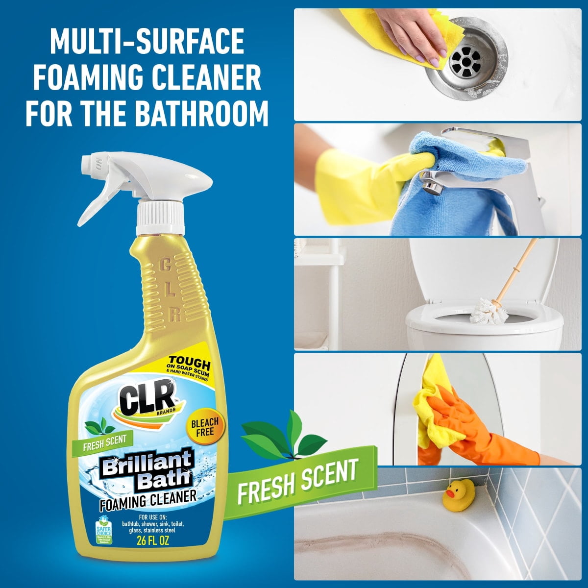 CLR Brilliant Bath Foaming Multi-Surface Cleaner, Fresh Scent, EPA Safer Choice, 26 fl oz
