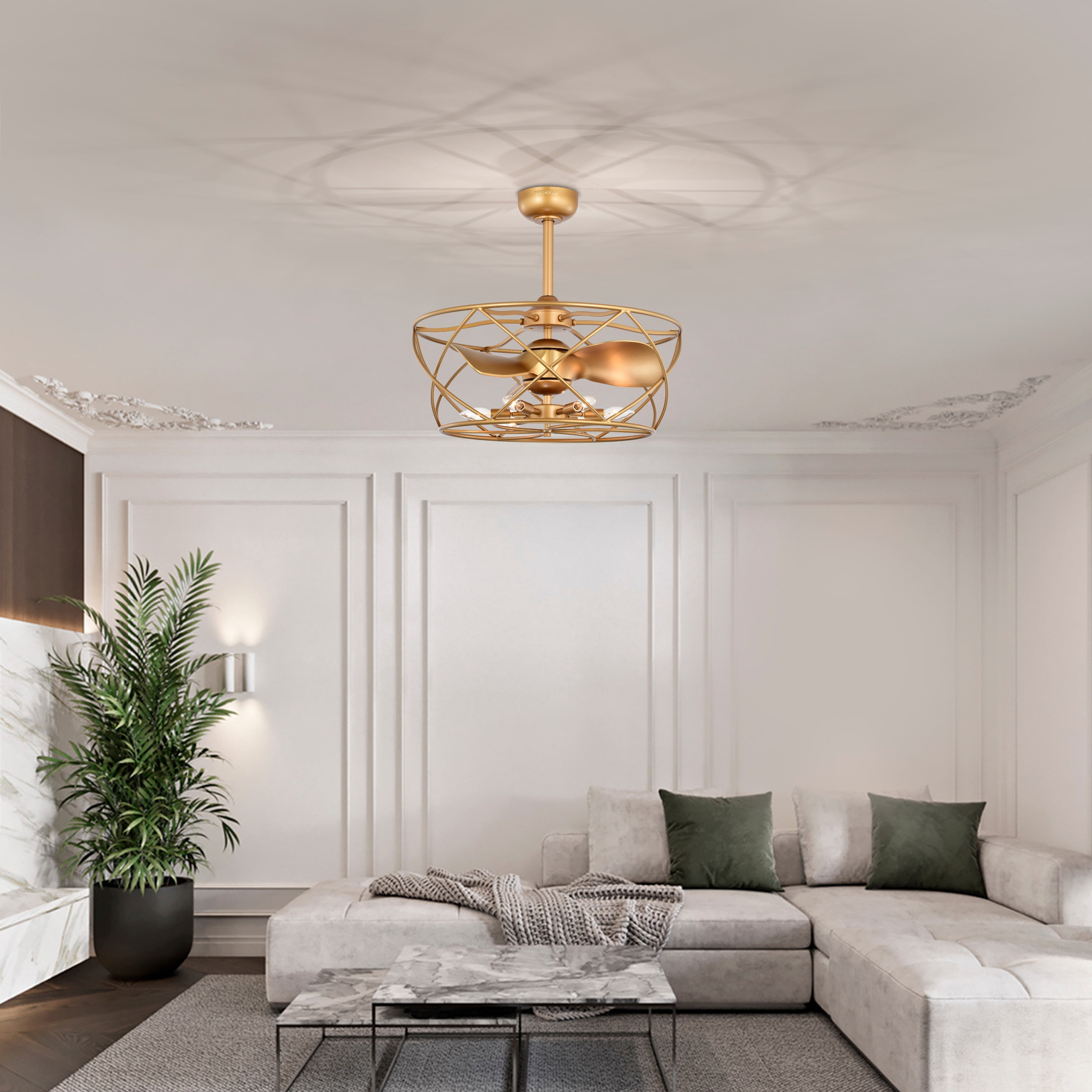 Femi 25.6 in. Indoor Gold Finish Ceiling Fan with Light Kit and Remote