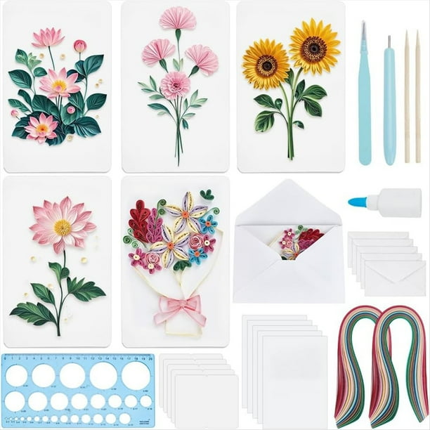 Kits de Quilling de Papel con Flores para Hacer Tú Mismo, Kit para Crear Tarjetas Felicitación con Tarjetas en , Tiras 36 Colores, Herramientas de Quilling para Cumpleaños