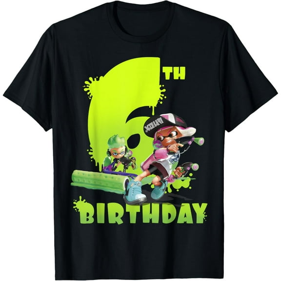 Splatoon T-shirt Splatoon Inkling 6th Birthday Green Splatter Portrait T-Shirt