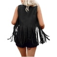 thumbnail image 7 of Women's Western Fringe Vest Sleeveless Faux Suede Cowgirl Jacket 70s Hippie Tassel Trim Open Front Cardigan Outfit, 7 of 7