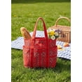 thumbnail image 5 of Women's Americana Cut Out Tote Bag, Red Bandana Print Shoulder Tote Bag with Multiple Pockets, Large Capacity Casual Handbag for Daily Use, 16" H x 21" W x 6.25" D, 5 of 6