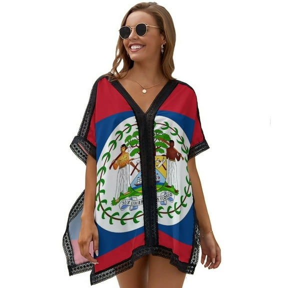 Belize Flag Beach Cover Ups for Women Bathing Suit Cover Up Lace Bikini Swimsuit Coverup Beach Dress Shirt One Size