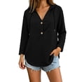 thumbnail image 2 of Women's V Neck Button Front Hoodie, Long Sleeve Drawstring Top, Casual Pullover Shirt for Spring Summer | CSEONE,Black L, 2 of 9