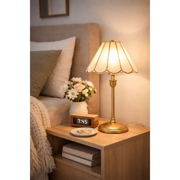 Home Decor Collection Capiz Scalloped Glass Table Lamp, Gold Finish, 19"H