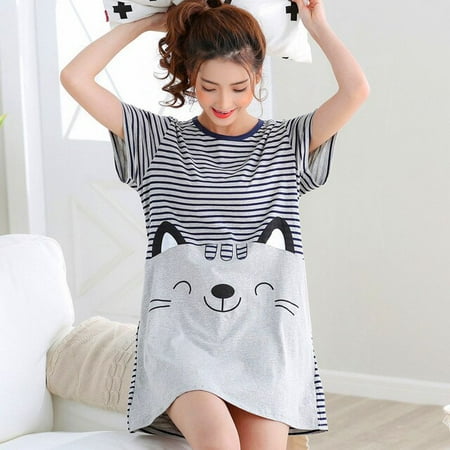 

QWZNDZGR Summer Cotton M-5XL Sleepwear Women Nightdress Womens Cotton Cartoon Ladies Nightgown Sexy Nightwear Plus Size Home Sleep Dress