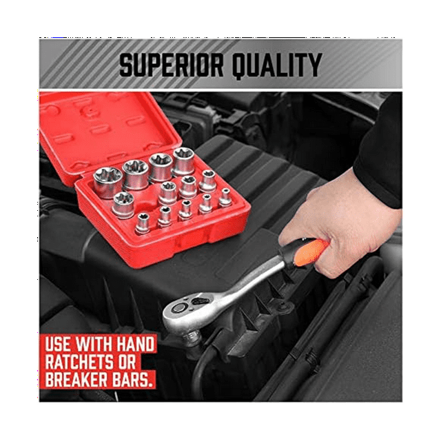 14Piece E-TORX Socket Set Premium Female Torx Socket Set, Star Socket Set, Torque Socket Set, External Torx Socket Set