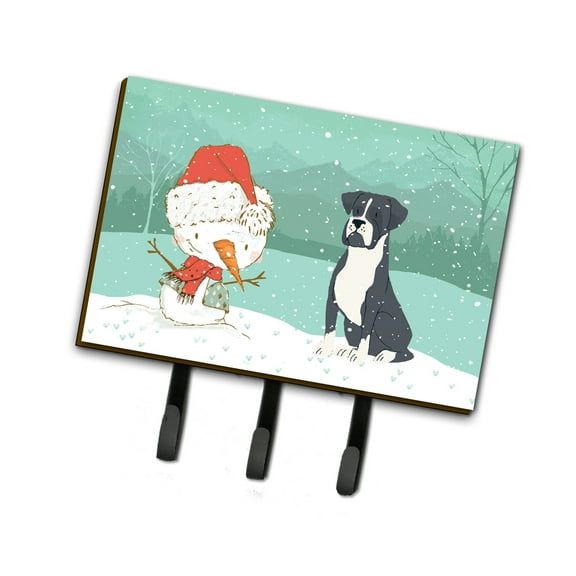 Black Boxer and Snowman Christmas Leash or Key Holder