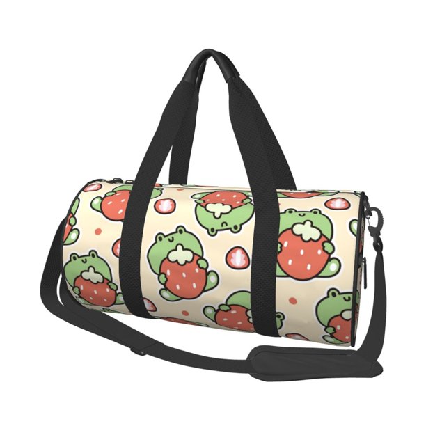Balery Frog Hold Strawberry Bolsa de Gimnasio para Mujeres y Hombres, Bolsa de Viaje Impermeable, Bolsa de Fin de Semana con Compartimento para Zapatos y Bolsillo Húmedo