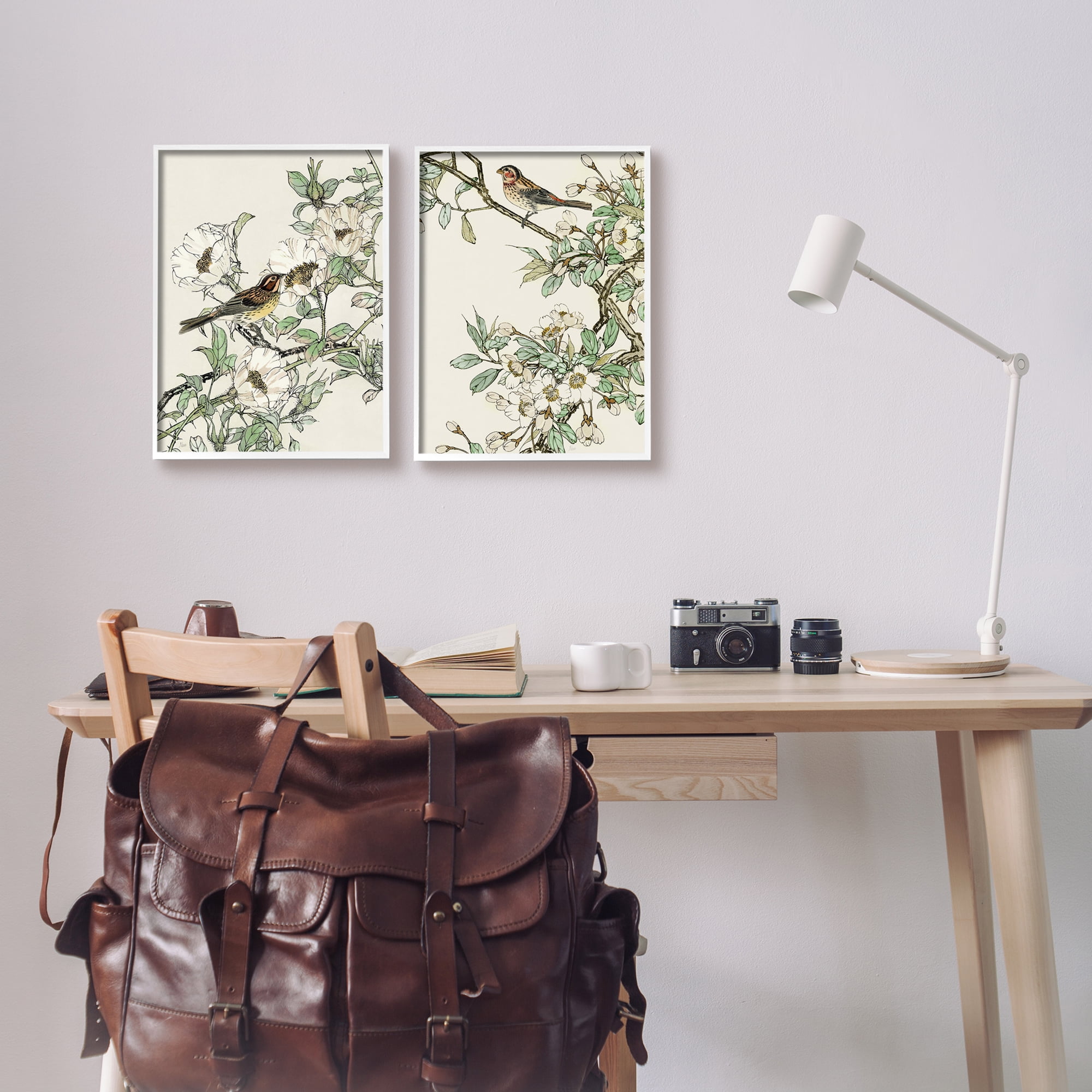 Stupell Industries Classic Sparrow on Blossoms Animals & Insects Painting White Framed Art Print Wall Art, 11 x 14, Set of 2