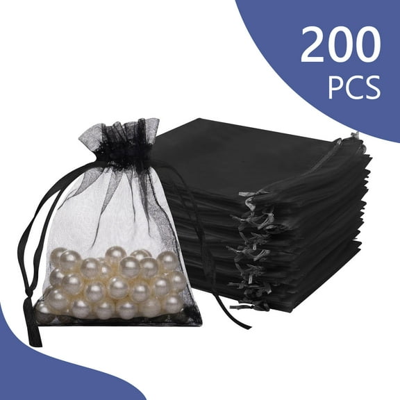 Tripumer 200 Pcs Drawstring Organza Bags Organza Pouches 3x4 inch Small Sachet Jewelry Gift Bags for Jewelry Party Festival Candy Bathroom Soaps Black