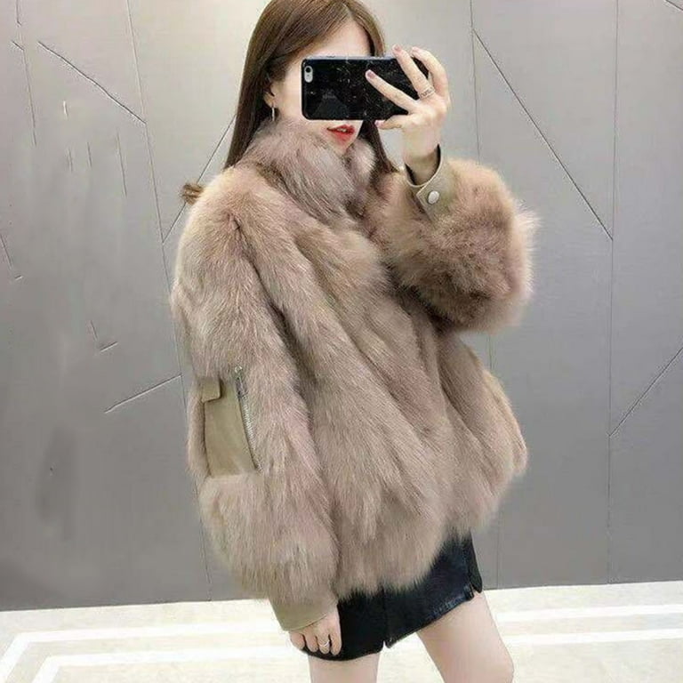 PIKADINGNIS Winter Warm Faux Fox Fur Coat Women Fashion Zipper