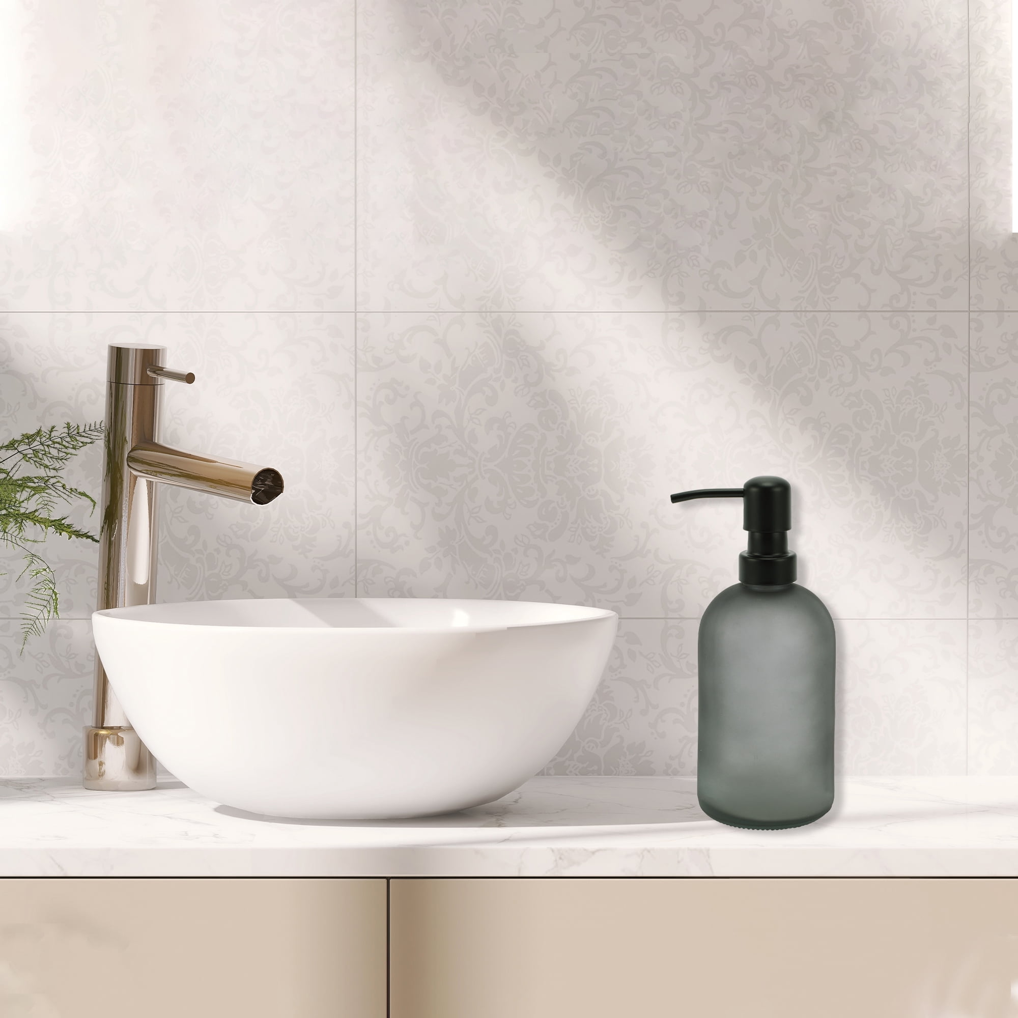 Unique Bargains 1 Pc Simple Cylindrical Soap Pump Dispenser for Bathroom Hotel 400ml Gray Black