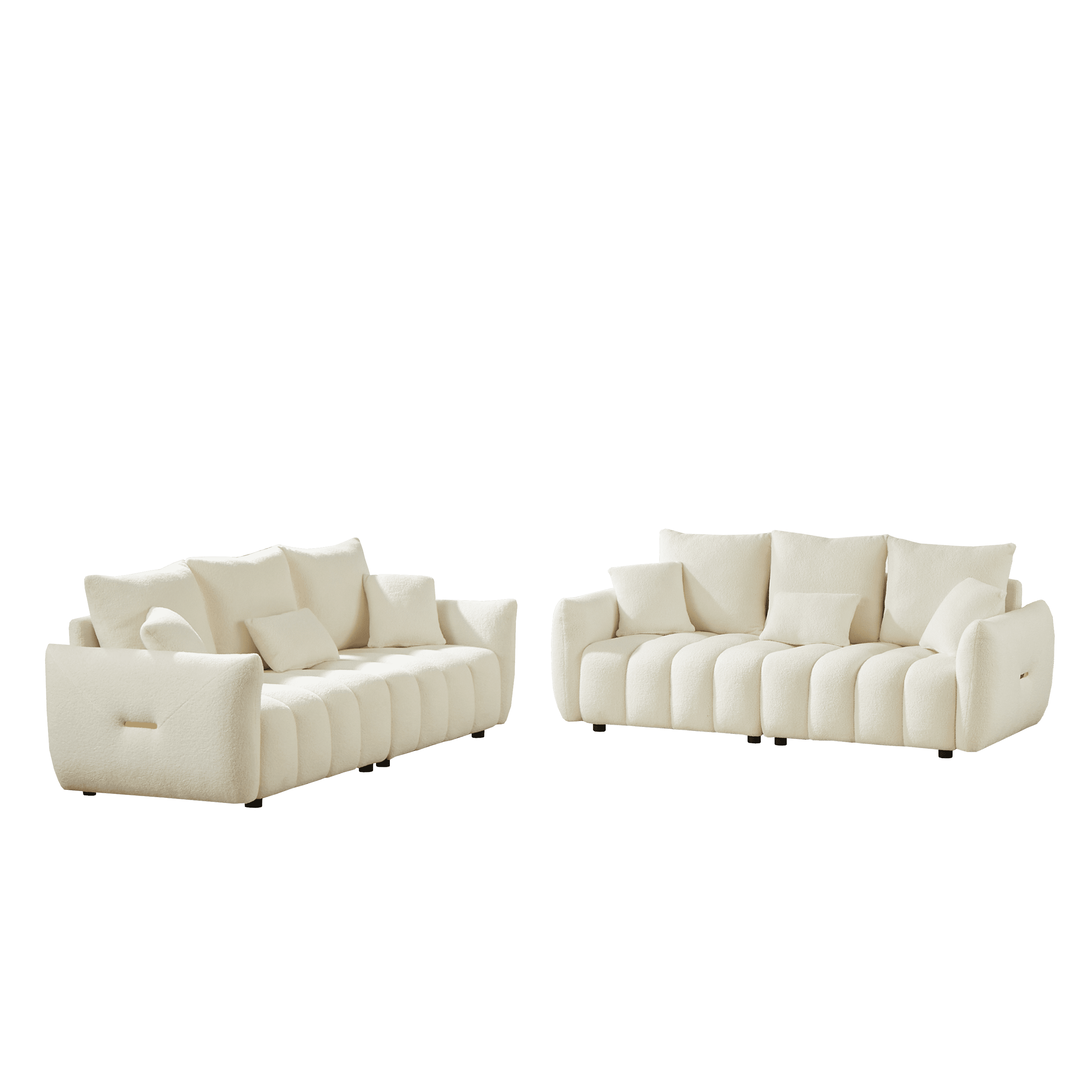 Combo Sofa Set 3+3 Seater with 6 Cushions, Teddy Fleece Wooden Frame Modern Living Room Sofa for Apartment, Beige