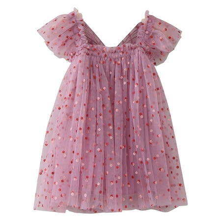 

Chaolei Girls Summer Dress Toddler Girls Fly Sleeve Butterfly Dot Prints Tulle Dress Dance Party Princess Dresses Clothes Spring Summer Dress for Kids