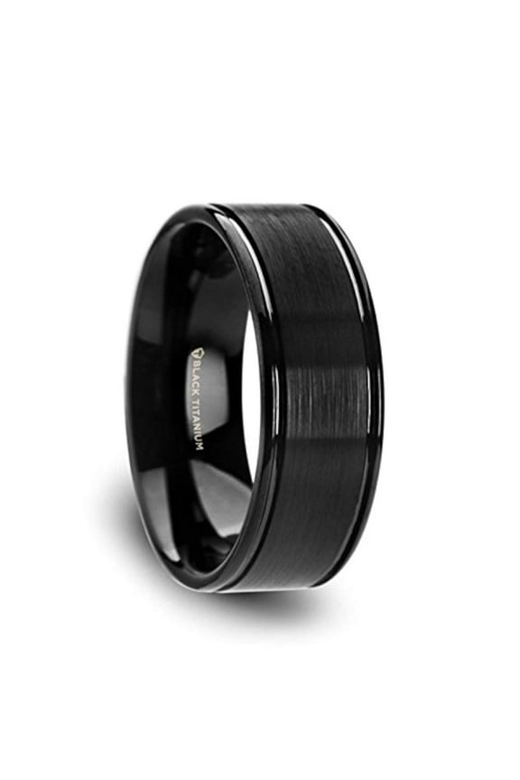 Wolfgang Titanium Mens Wedding Ring Black Polished Brushed Finish - Ring Width 8 mm