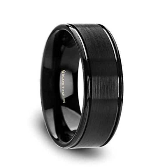 Wolfgang Titanium Mens Wedding Ring Black Polished Brushed Finish - Ring Width 8 mm