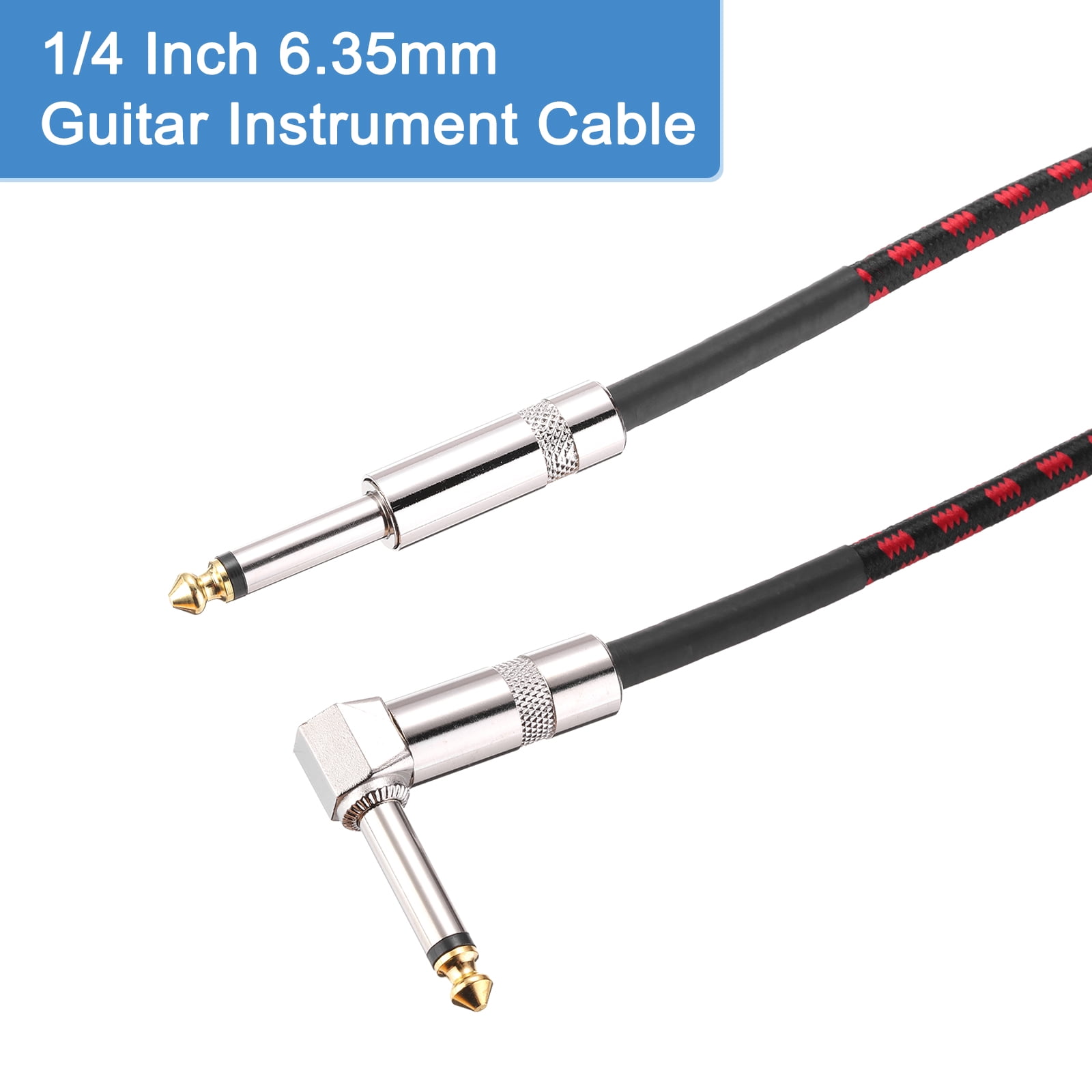 1 PCS Guitar Instrument Cable 20 Feet 1/4" to 1/4" 6.35mm Straight to Right Angle Interconnect Cord Braided Red