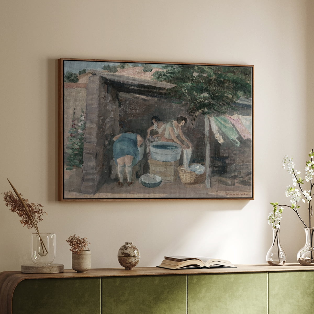 Vintage Landscape-CCCLIX By Wexford Home Framed in Walnut Wood Gallery Wrapped Canvas 17 in. x 25 in.