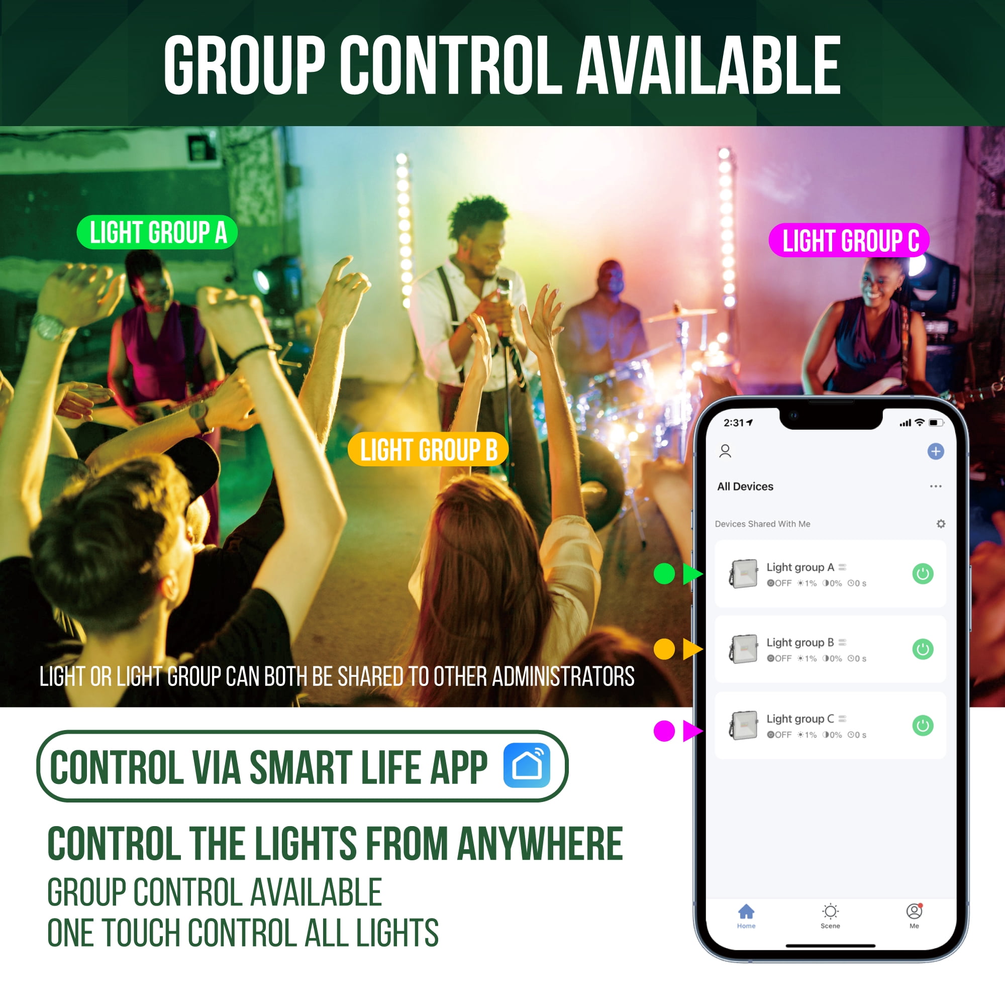 GKOplus 2-Pack RGB+CW LED Flood Light 160W Equivalent, WiFi & Bluetooth Smart Control Color Changing Stage Lights, Wall Washer Lights, Uplighting for Events, IP65 Waterproof for Outdoor Uses