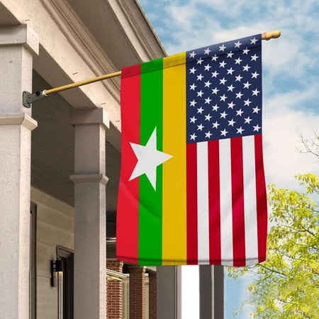 American Myanmar Flag Burmese Friendship U.S.A Memorial Day Patriotic For Garden Flag, Double-Sided Decorative Outdoor Flag, Patriotic Polyester Yard Flag 12 x 18 in
