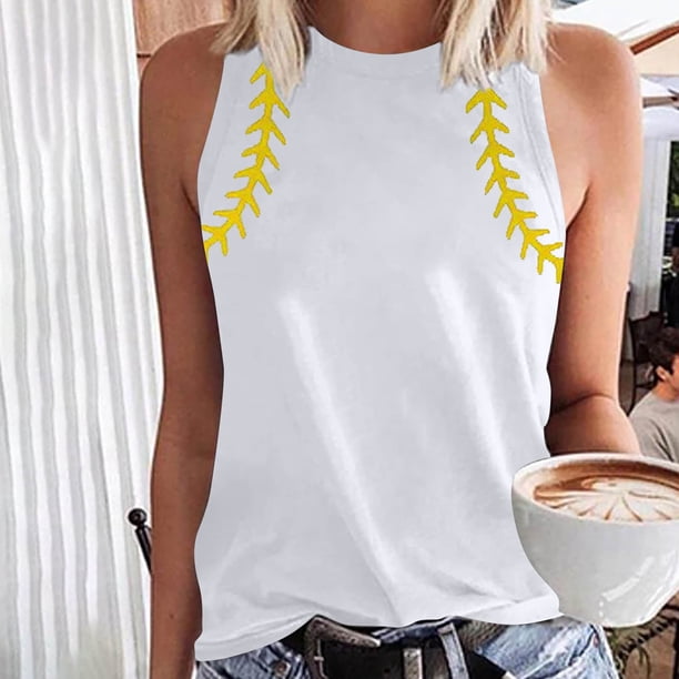 ICHUANYI Clearance Women Printing Tank Fit Round-Neck Sleeveless Pullover Tee Tops(White, L) ICHUANYI WER2023081000747
