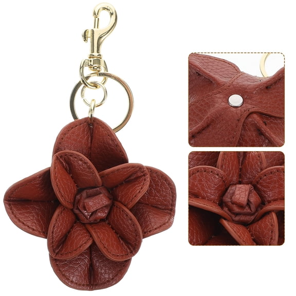 OUNONA Stylish Faux Flower Keychain , Metal , Coffee Color, Decorative Accessory for Bags and Keys