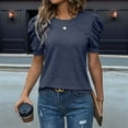 thumbnail image 2 of Puff Short Sleeve Sweater for Women Tops Spring Summer 2025 Outfits Knit Crewneck Shirt Blouses Navy Blue S, 2 of 4