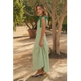 thumbnail image 2 of Women Casual Summer Smocked V Neck Beach Striped Sleeveless Sundress Flowy Long Dress with Pockets Light Green L, 2 of 6