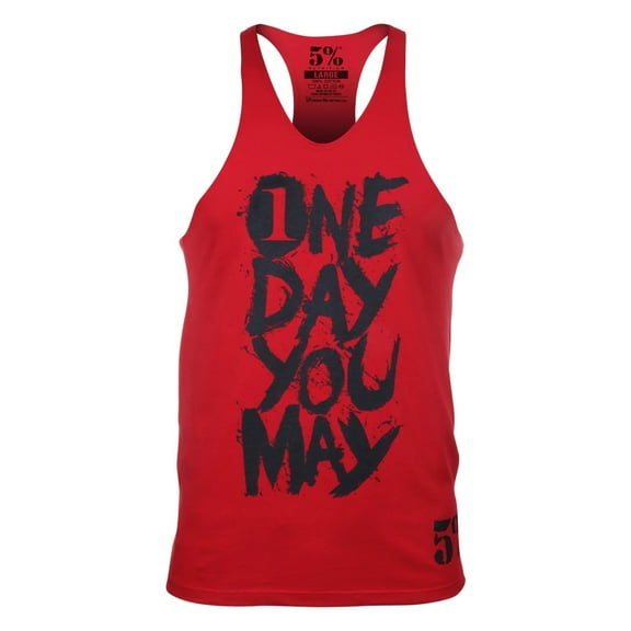 5% Nutrition Rich Piana Men's Y-Back Tank Top, One Day You May Red Sleeveless Bodybuilding Gym Shirt
