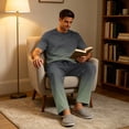thumbnail image 4 of Dwelliawo Men Cool Pajama Set Soft Modal Short Sleeve Sleepwear Relax Fit 2 Piece Outfit Crew Neck Loungewear With Pockets For Night And Daily Lounging Dark Gray M, 4 of 9