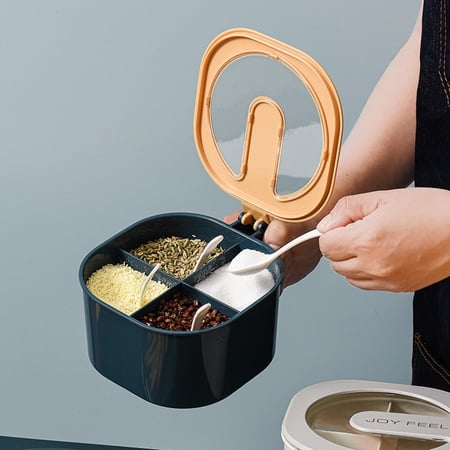 4 compartment condiment box, kitchen set with lid and spoon, used ...