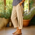 thumbnail image 2 of HEILAU Women's Casual Pants Cotton Linen Elastic Waist Pocket Straight Leg Pants Womens Linen Pants Khaki 2XL, 2 of 5