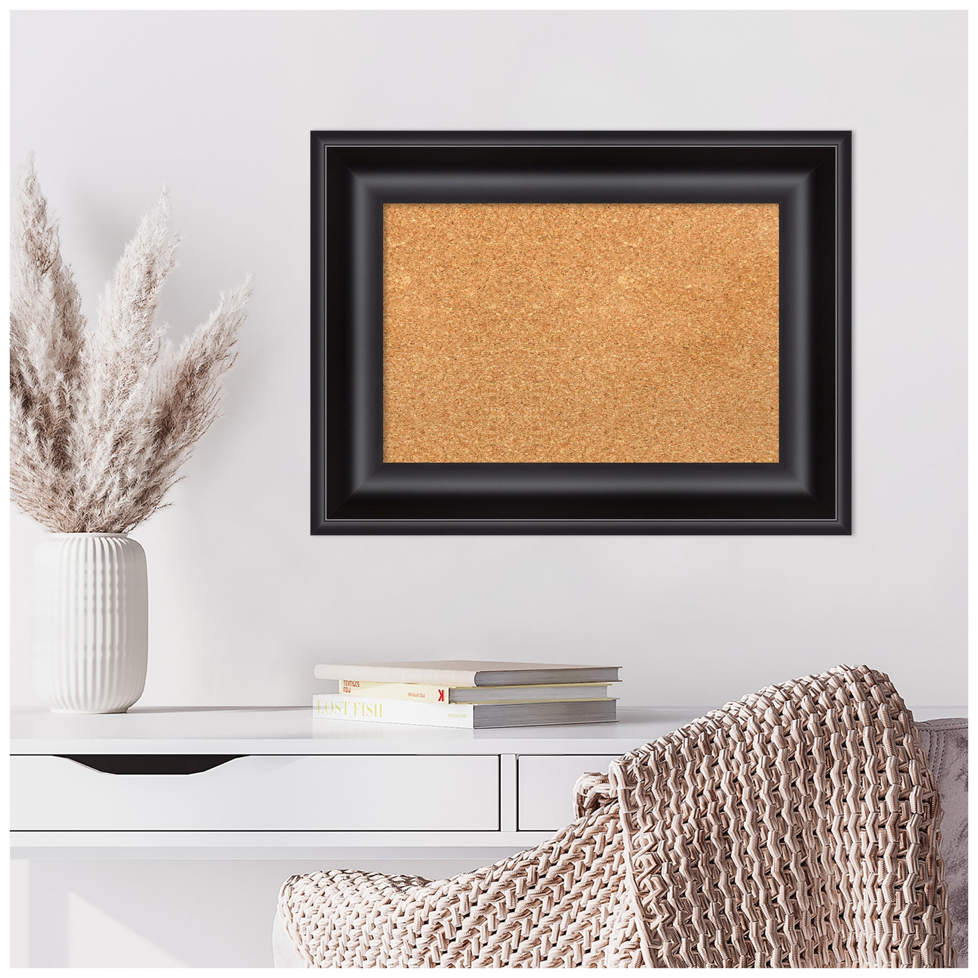Amanti Art Natural Cork Board Framed Grand Black Bulletin Board 24 in. x 18 in.