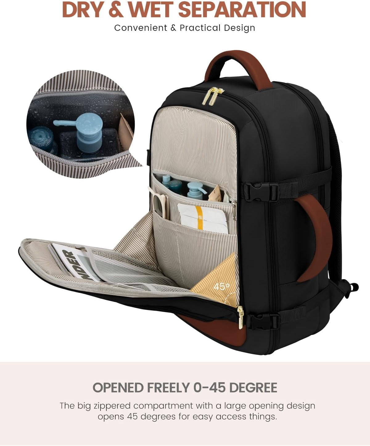 LOVEVOOK Travel Backpack For Women, 40L Carry On Backpack Flight Approved, TSA Personal Item Travel Bag Fits 17 Inch Laptop, Business Weekender Overnight Waterproof Daypack With 2 Cubes, Grey-Pink