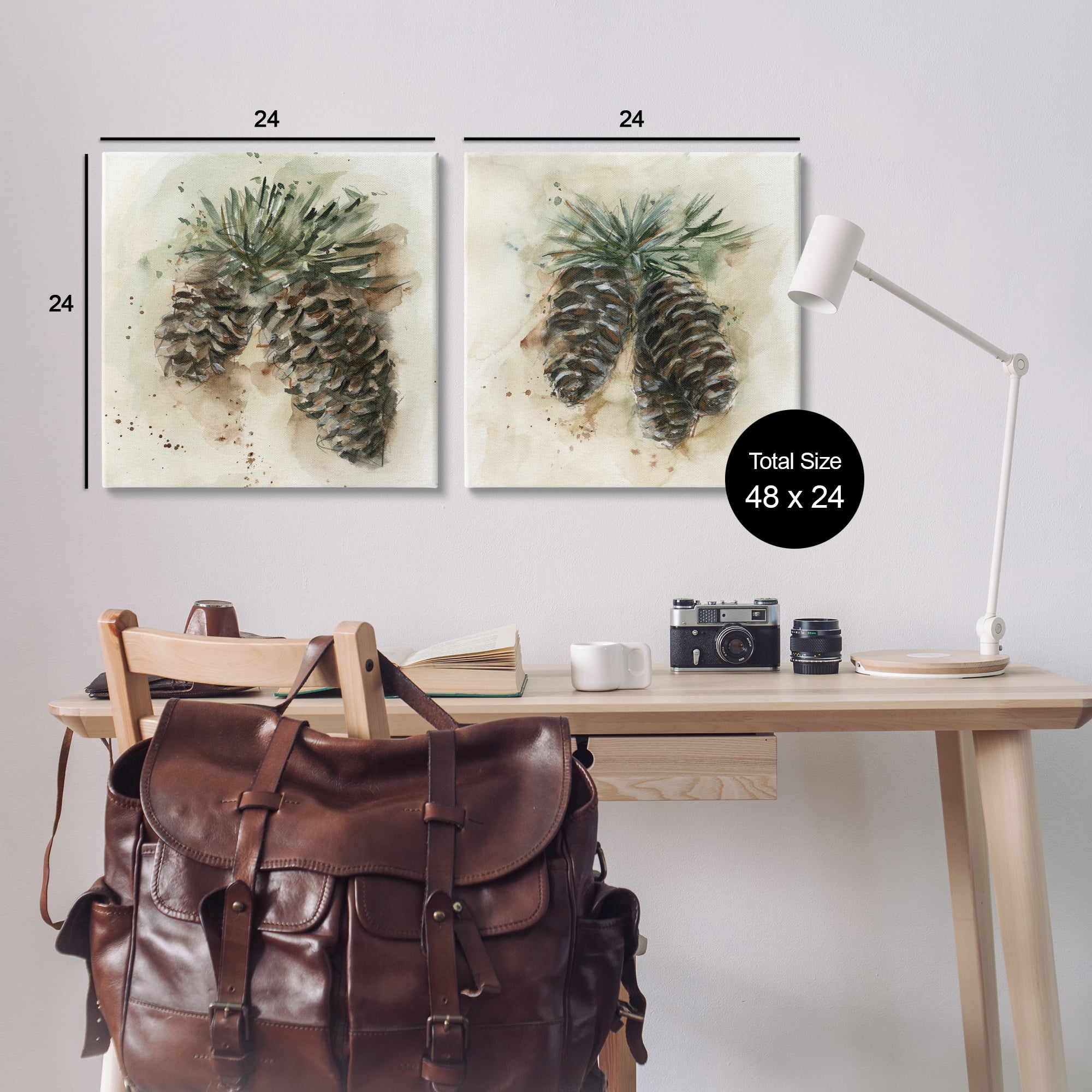 Stupell Industries Watercolor Drawing Pine Cones Plants & Flowers Painting Wrapped Canvas Art Print Wall Art, 24 x 24, Set of 2
