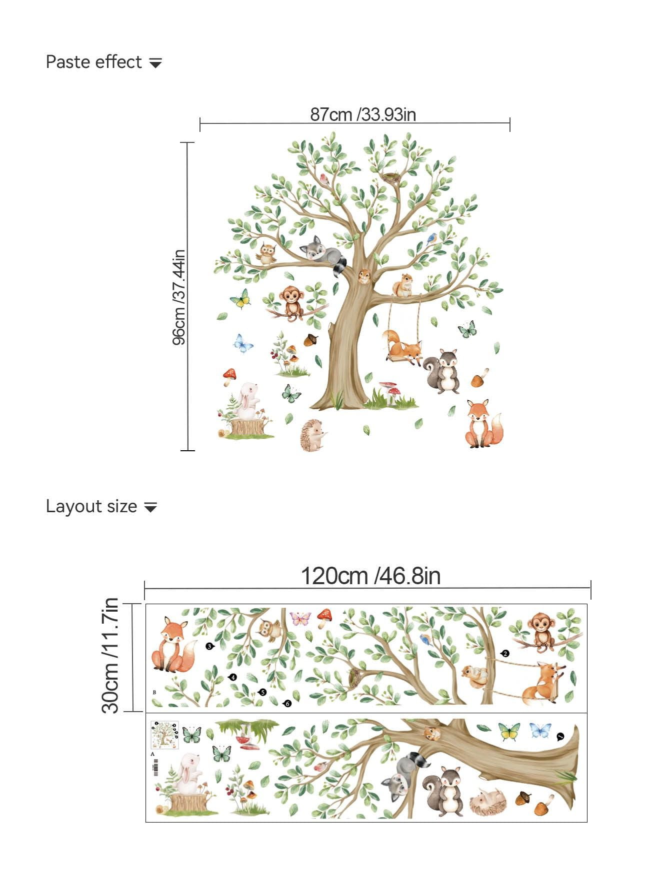 Forest animal decals, Kids Large Tree Wall Stickers Animal Tree Fox Owl Wall Stickers DIY Peel & Stick Dino Wall Decal Wall Art Decals for Kids Bedroom Baby Nursery