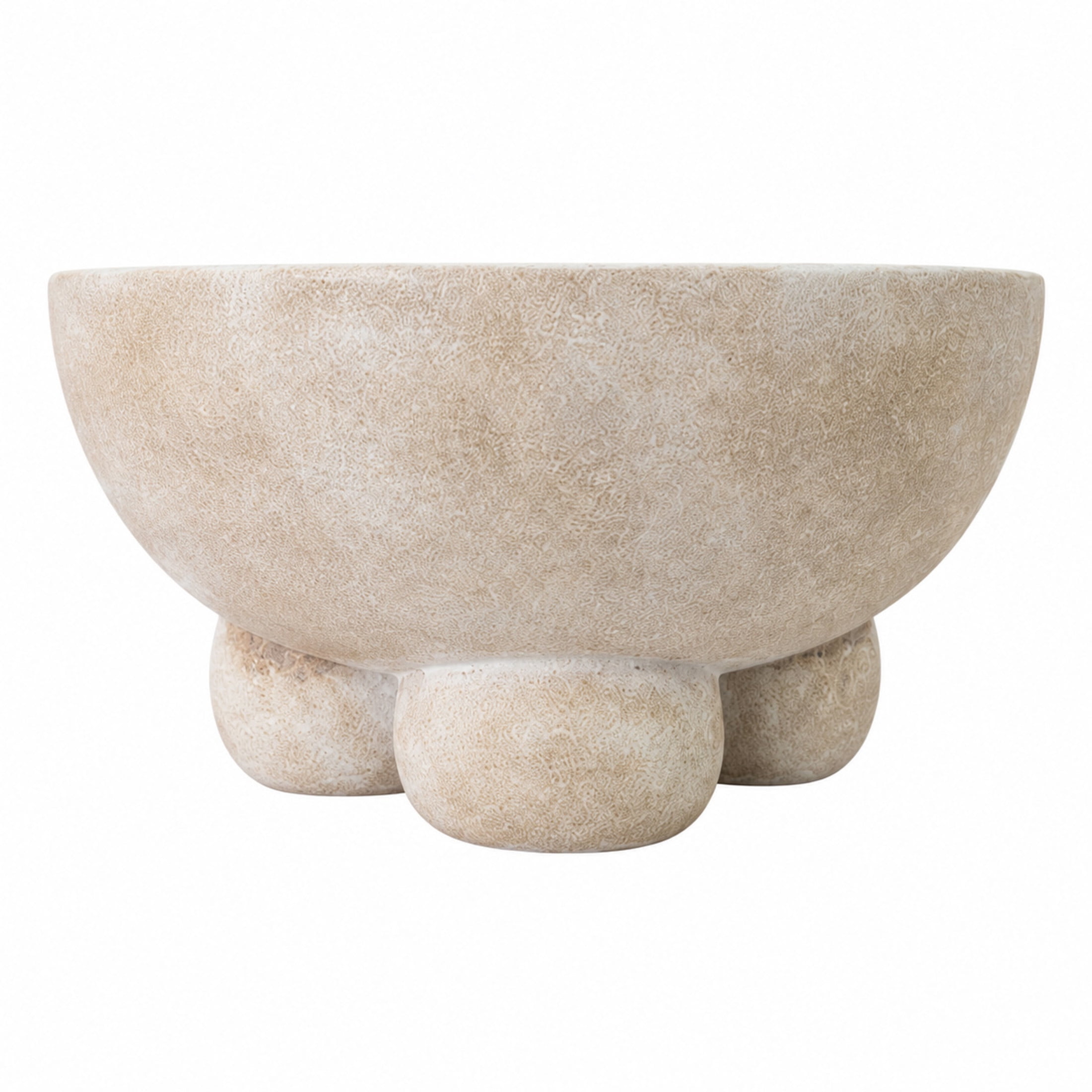 DecMode 11" Round Antique Style Washed Cream Ceramic Decorative Bowl with Three Round Legs