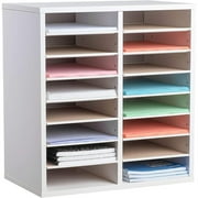 AdirOffice Wood 16 Compartment Adjustable Classroom Construction Paper Literature Organizer File Sorter, White