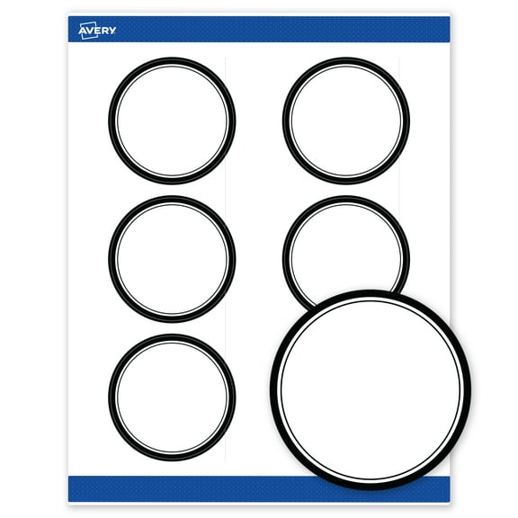 Avery 3" Diameter Labels, Double Black Border, 60 ct, Matte, Double Black Border