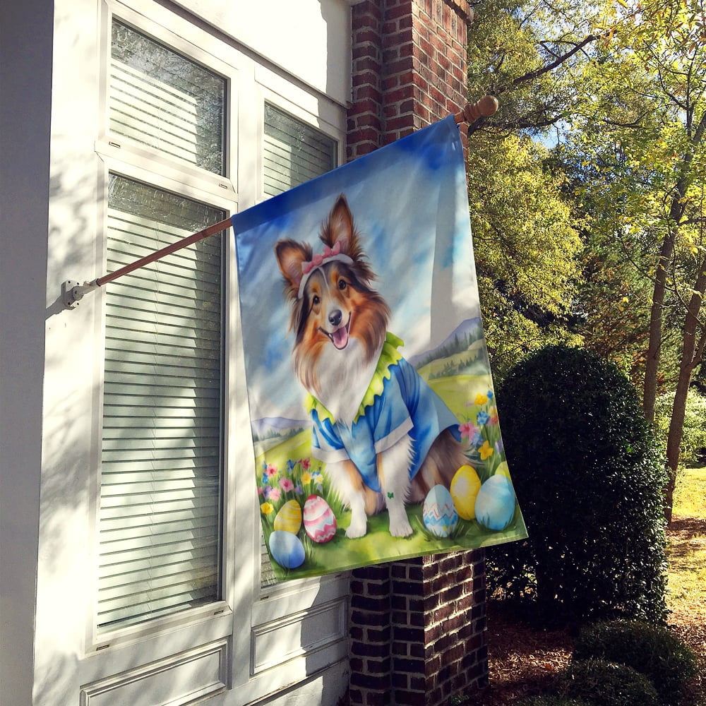 Sheltie Easter Egg Hunt House Flag 28 in x 40 in