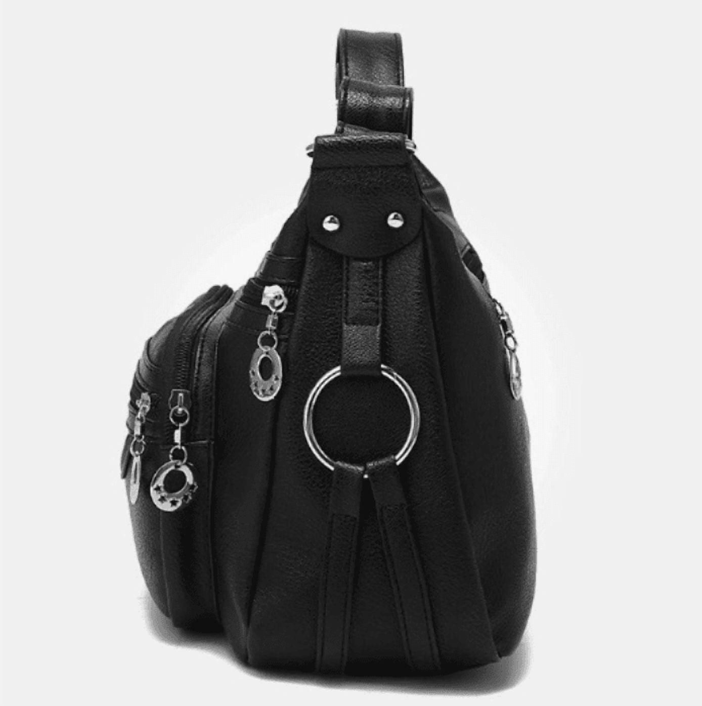 PORT&LOTUS Small Compact Leather Crossbody Bag for Women with Adjustable Shoulder Strap with Multi Pocket Tote Bag with Compartments